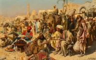 Leopold Carl Müller, Markt in Kairo, 1878, Öl auf Leinwand, 136 x 216,5 cm, Leihgabe der Gemäld ...