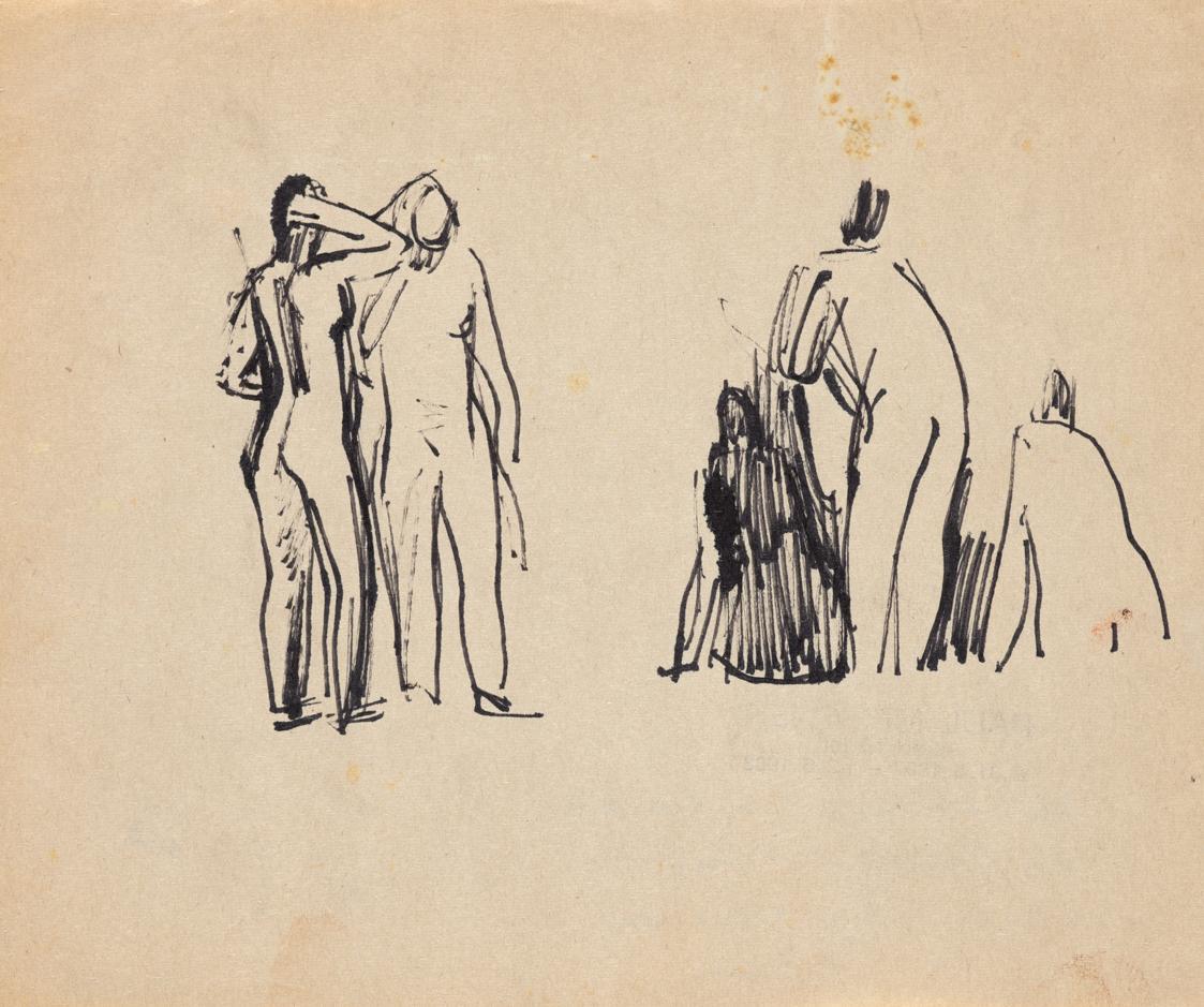 Paul Meissner, Zwei weibliche Aktgruppen, 1934, Tusche, 20,7 × 26 cm, Belvedere, Wien, Inv.-Nr. ...