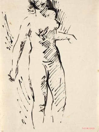 Paul Meissner, Stehender weiblicher Akt, 1934, Tusche, 28,1 × 21,3 cm, Belvedere, Wien, Inv.-Nr ...