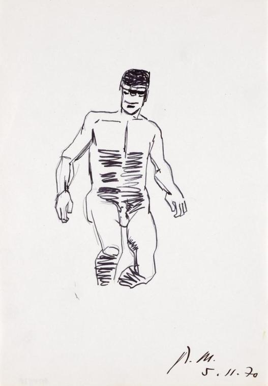 Paul Meissner, Stehender männlicher Akt, 1970, Tusche, Bleistift auf Papier, 29,8 × 21,2 cm, Be ...