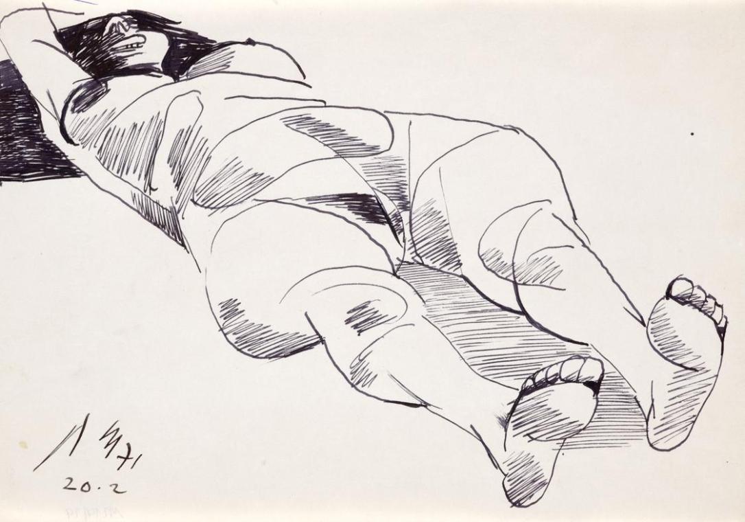Paul Meissner, Liegender weiblicher Akt, 1971, Tusche auf Papier, 21,2 × 29,8 cm, Belvedere, Wi ...