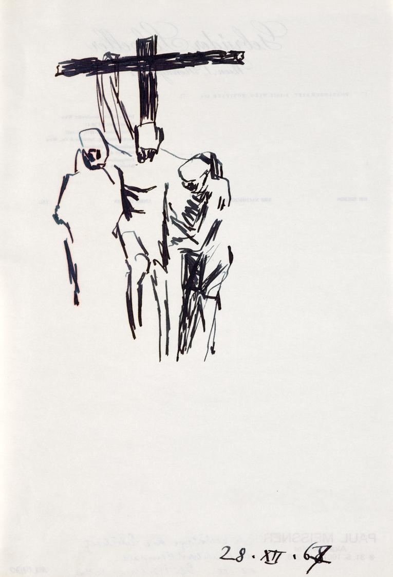 Paul Meissner, Kreuzabnahme, 1967, Tusche, 29,8 × 21,2 cm, Belvedere, Wien, Inv.-Nr. 11219/30
