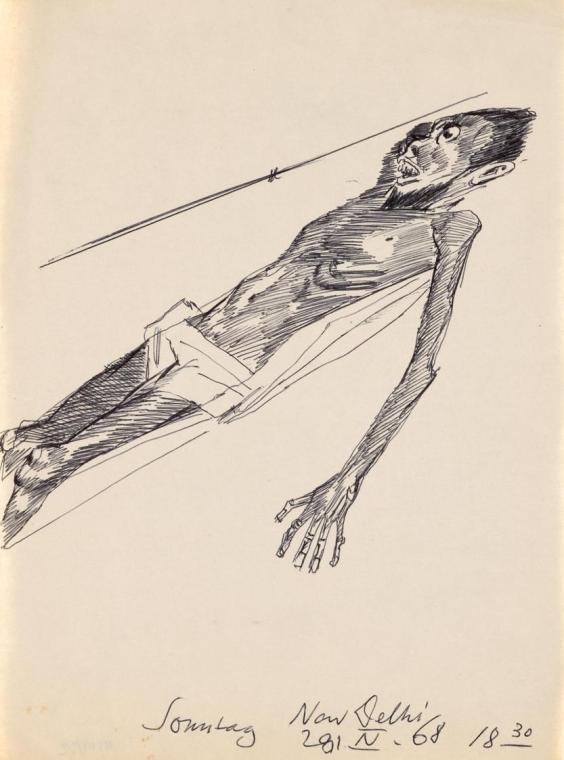 Paul Meissner, Liegender, 1968, Kugelschreiber, 27,5 × 20,5 cm, Belvedere, Wien, Inv.-Nr. 11219 ...
