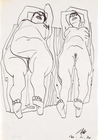 Paul Meissner, Zwei liegende weibliche Akte, 1970, Tusche, Bleistift auf Papier, 29,9 × 21,2 cm ...