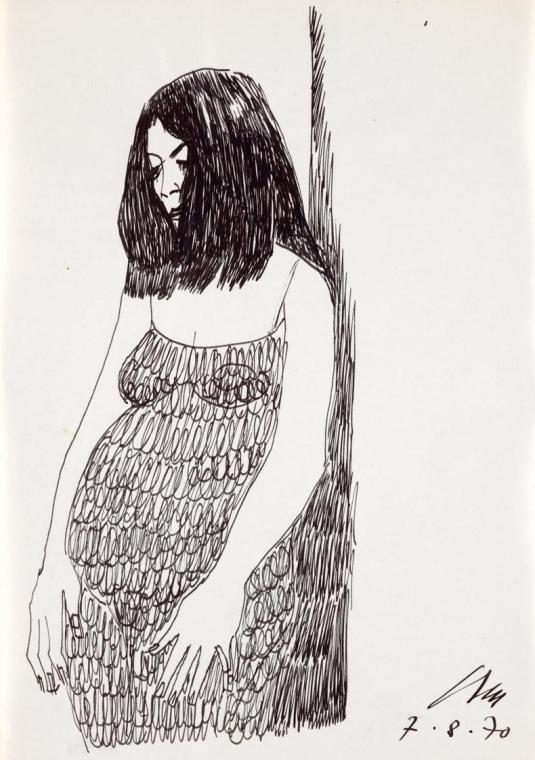 Paul Meissner, Stehende, 1970, Tusche auf Papier, 29,9 × 21,2 cm, Belvedere, Wien, Inv.-Nr. 112 ...