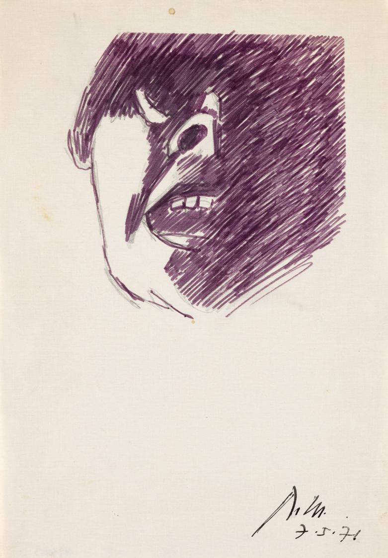 Paul Meissner, Gesicht, 1971, Bleistift, Filzstift, Tusche auf Papier, 29,9 × 21,3 cm, Belveder ...