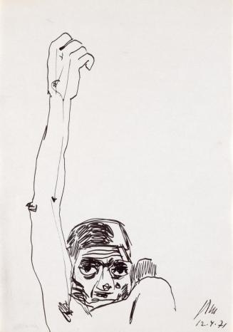 Paul Meissner, Figur mit erhobenem Arm, 1971, Tusche auf Papier, 29,9 × 21,2 cm, Belvedere, Wie ...