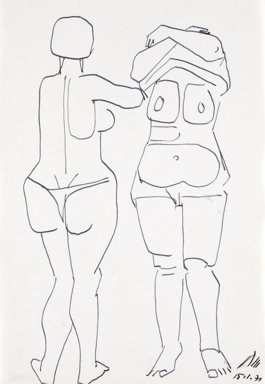 Paul Meissner, Zwei stehende weibliche Akte, 1971, Tusche auf Papier, 29,9 × 21 cm, Belvedere,  ...