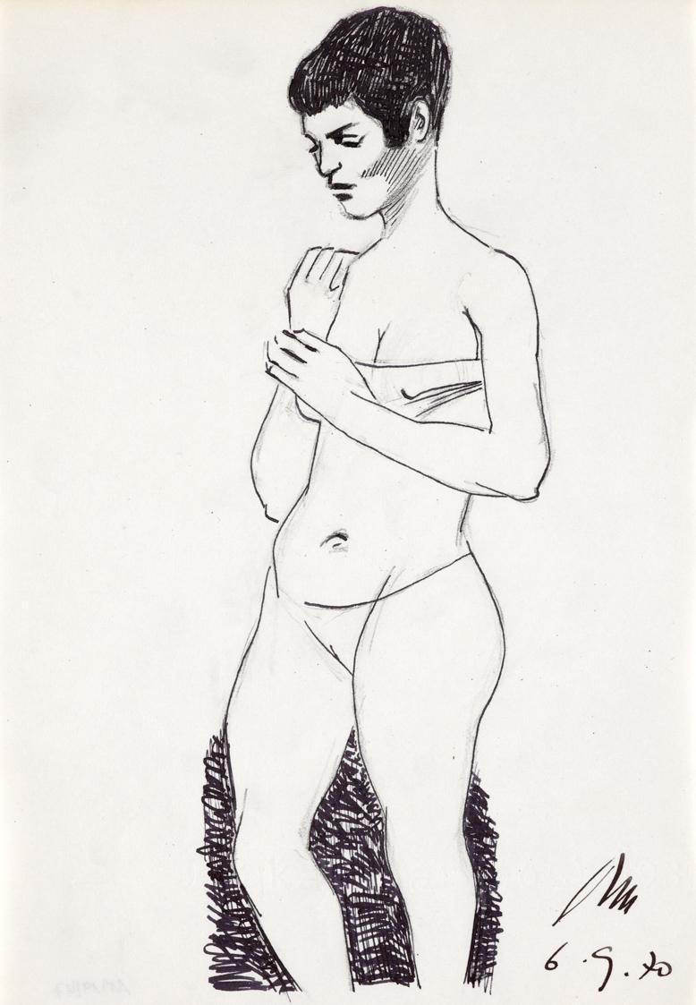 Paul Meissner, Stehender weiblicher Akt, 1970, Tusche, Bleistift auf Papier, 30 × 21,2 cm, Belv ...
