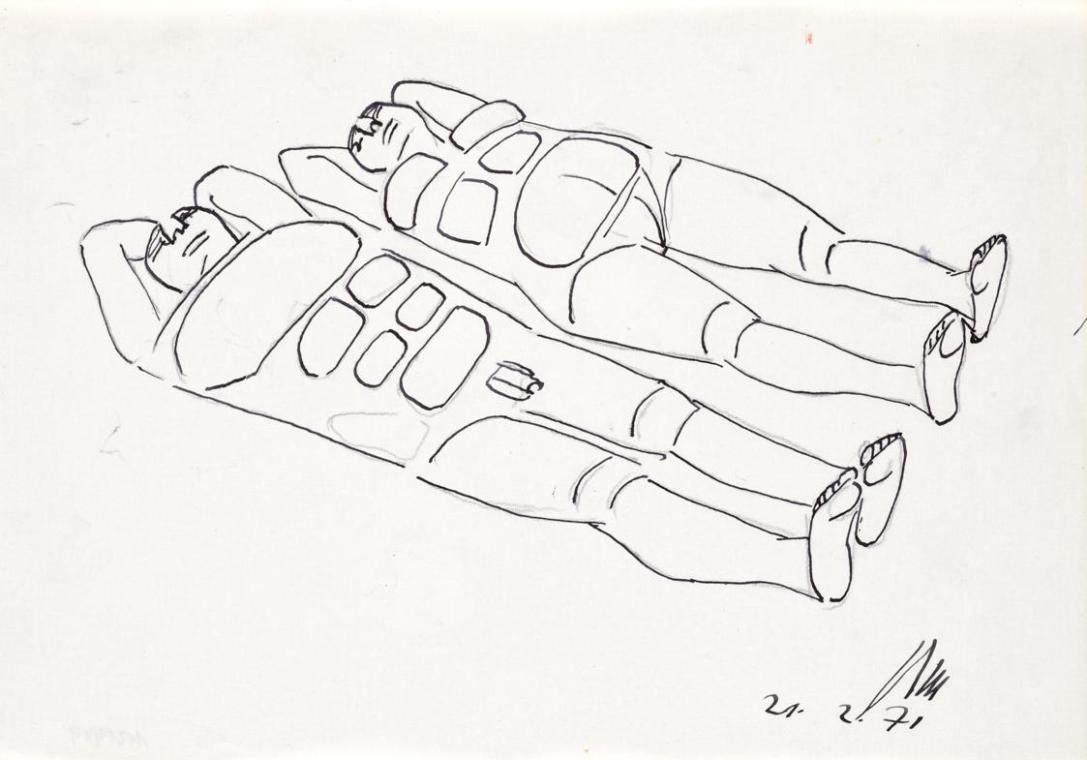 Paul Meissner, Zwei liegende Akte, 1971, Filzstift, Tusche auf Papier, 21 × 29,9 cm, Belvedere, ...