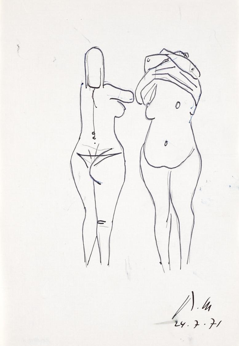 Paul Meissner, Zwei stehende weibliche Akte, 1971, Tusche, Bleistift auf Papier, 29,9 × 21 cm,  ...