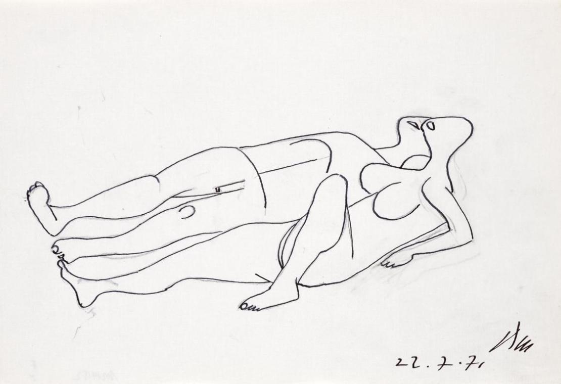 Paul Meissner, Zwei liegende Akte, 1971, Tusche, Bleistift auf Papier, 21 × 29,9 cm, Belvedere, ...