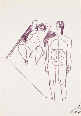 Paul Meissner, Liegender und stehender Akt, 1971, Filzstift auf Papier, 29,9 × 21,2 cm, Belvede ...