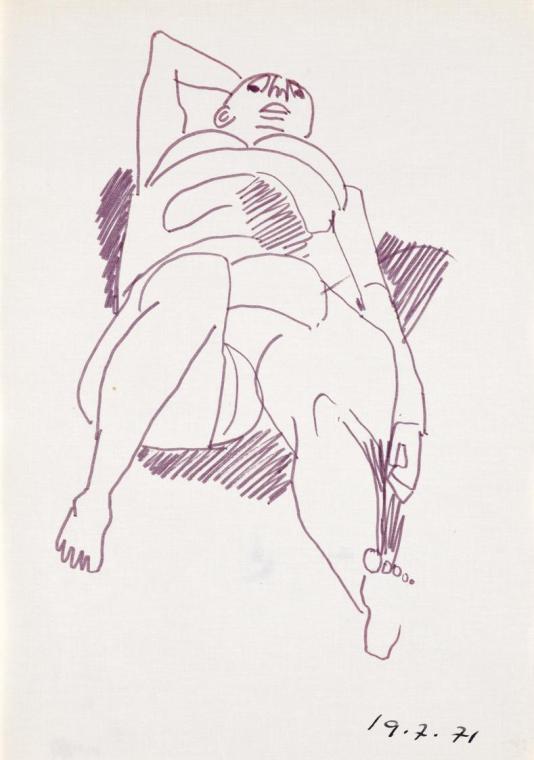Paul Meissner, Liegender weiblicher Akt, 1971, Filzstift auf Papier, 29,9 × 21,2 cm, Belvedere, ...