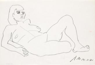 Paul Meissner, Liegender weiblicher Akt, 1971, Kohle, Tusche auf Papier, 21,2 × 29,9 cm, Belved ...