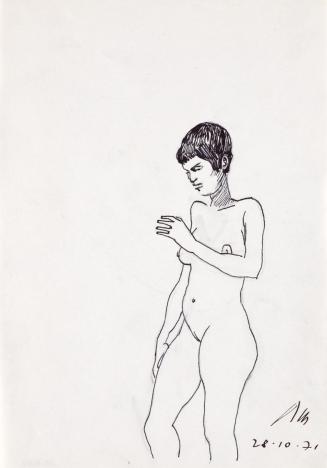 Paul Meissner, Stehender weiblicher Akt, 1971, Tusche, Bleistift auf Papier, 29,9 × 21,2 cm, Be ...