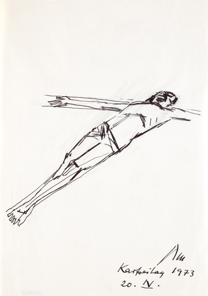 Paul Meissner, Gekreuzigter, 1973, Tusche, Bleistift auf Papier, 29,8 × 21 cm, Belvedere, Wien, ...