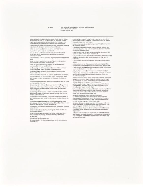 Rudolf Schwarzkogler, Text zur 6. Aktion, 1966, Druck, Blattmaße: 64,5 × 50 cm, Belvedere, Wien ...