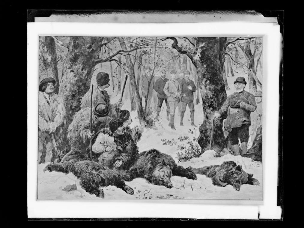 Josef Löwy – k. u. k. Hof-Photograph, Kunst- und Verlags-Anstalt, Bärenjagd in Munkacz, 1888–18 ...