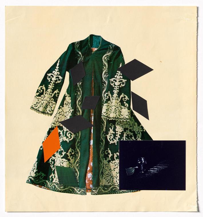 Thomas Hörl, To Inflame Myself, I Recall Byron´s Dress, 2016, Buchseite mit Druck und aufgekleb ...