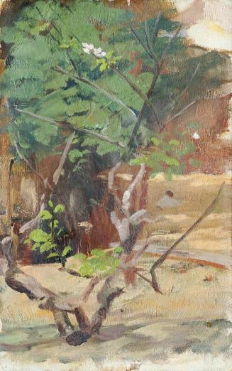 Otto Friedrich, Verästelter, junger Baum mit zwei Blüten, undatiert, Öl auf Holz, 26 x 16,2 cm, ...