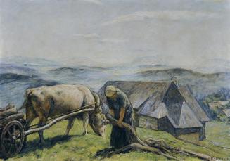 Fritz Zerritsch, Landschaft mit Bäuerin und Ochsenkarren, 1926, Öl auf Leinwand, 65 x 91 cm, Be ...