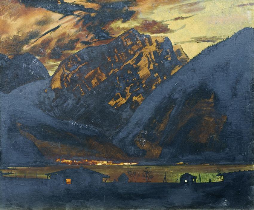 Klemens Brosch, Zell am See bei Nacht, Öl auf Karton, 70 x 85 cm, Belvedere, Wien, Inv.-Nr. 476 ...