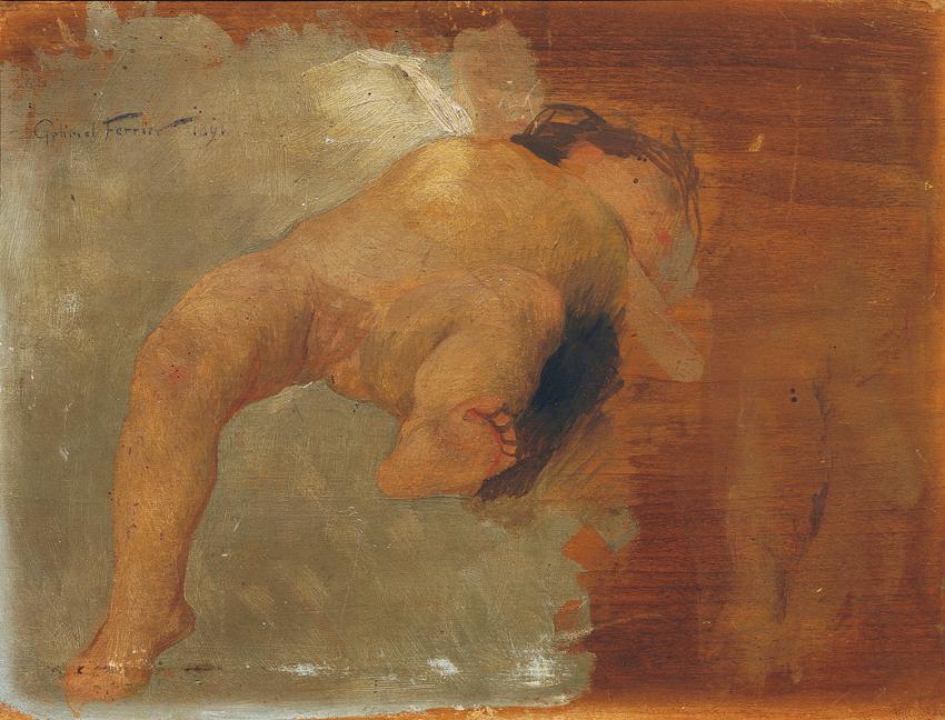 Gabriel Ferrier, Liegender Putto, 1891, Öl auf Holz, 26,3 x 35 cm, Belvedere, Wien, Inv.-Nr. 37 ...