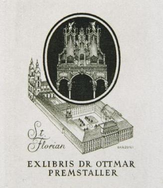 Hans Ranzoni, Exlibris Dr. Ottmar Premstaller, 1980, Kupferstich, 6 × 4,5 cm, Belvedere, Wien,  ...