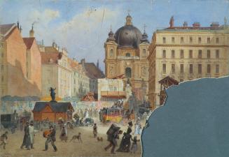 Carl Goebel d. J., Die Peterskirche in Wien vom Graben aus gesehen, 1878, Aquarell auf Papier,  ...