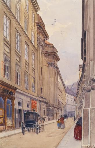 Ernst Graner, Die Dorotheergasse in Wien mit dem alten Versatzamt, 1890, Aquarell auf Papier, 3 ...