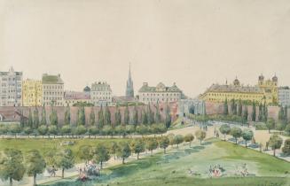 Emil Hütter, Die Stubenbastei und das Stubentor in Wien, undatiert, Aquarell auf Papier, 27,3 × ...