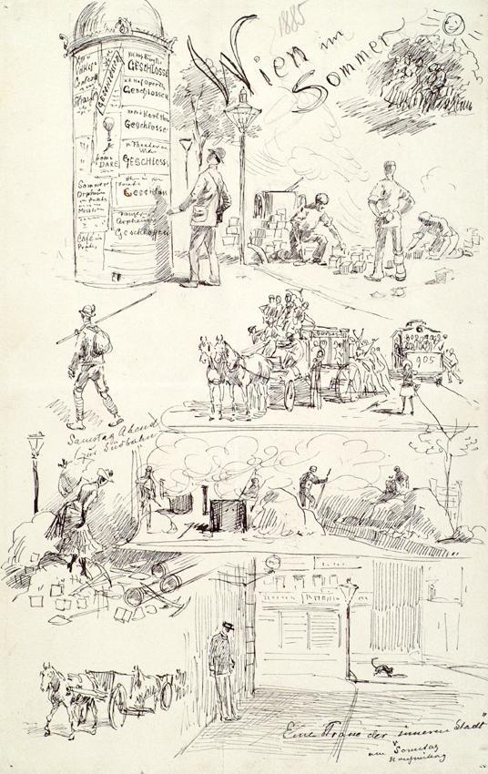 Moritz Ledeli, Wiener Typen 1885 (Wien im Sommer), 1885, Feder auf Papier, Belvedere, Wien, Inv ...