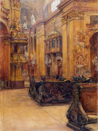Alfred Edler von Pflügl, Das Innere der Peterskirche in Wien, um 1900, Tempera, gefirnist auf K ...