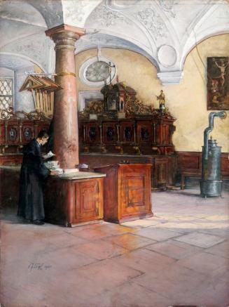 Alfred Edler von Pflügl, Die Sakristei der Universitätskirche in Wien, 1901, Tempera, gefirnist ...