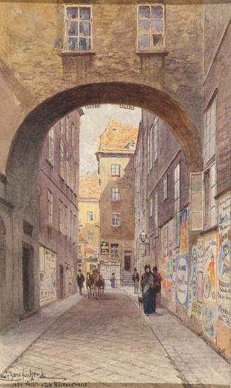 Hans Ludwig Fischer, Die Bäckerstraße in Wien, 1894, Aquarell auf Papier, 27,9 × 17,1 cm, Belve ...