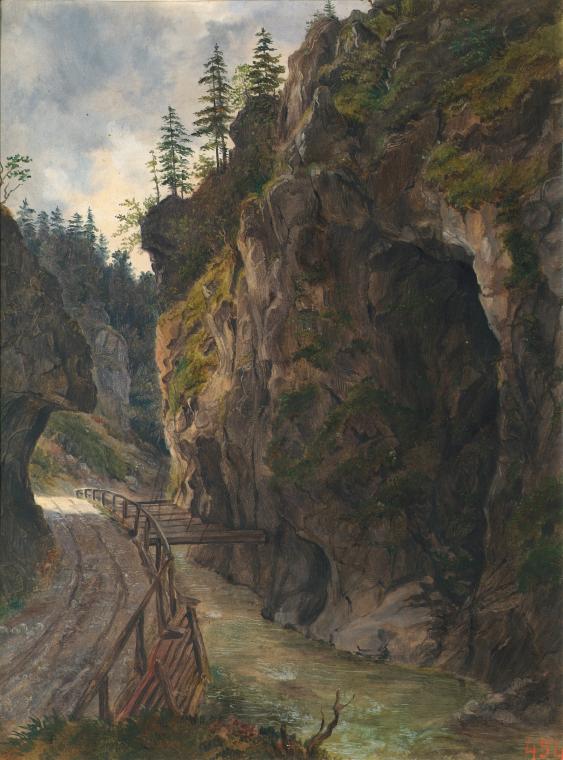 Ludwig Halauska, Felsenschlucht, Aquarell auf Papier, 37 x 29 cm, Belvedere, Wien, Inv.-Nr. 256 ...