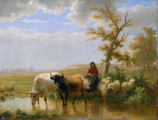 Edmond Jean-Baptiste Tschaggeny, Kühe und Schafe, 1856, Öl auf Holz, 43 x 55 cm, Belvedere, Wie ...