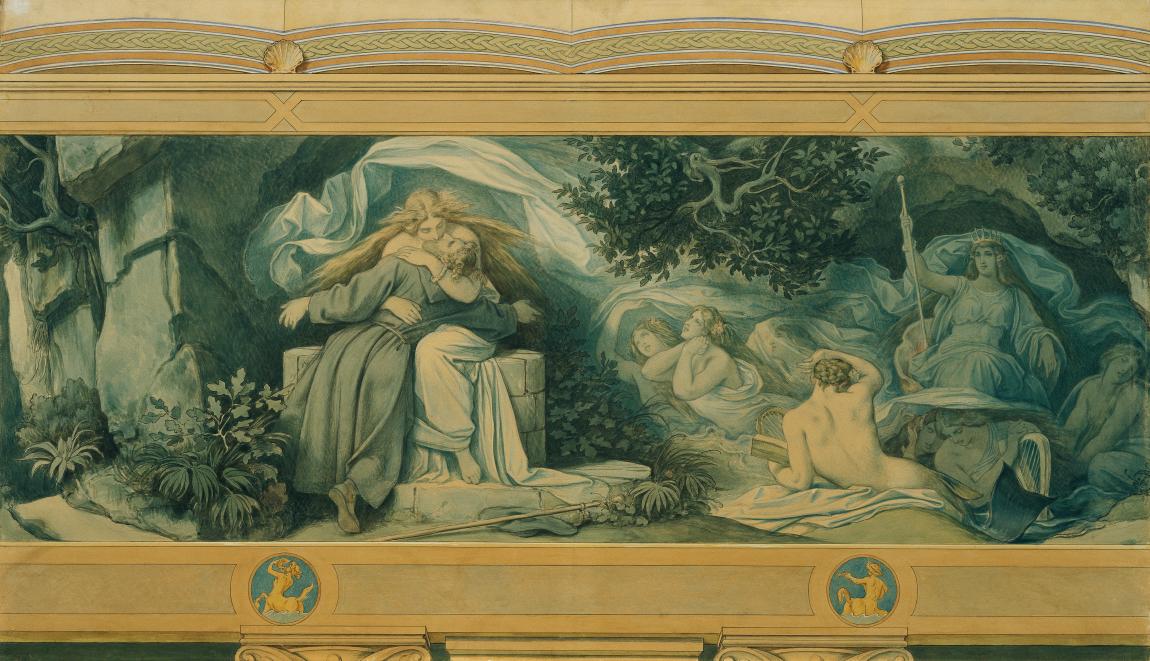 Moritz von Schwind, Die schöne Melusine: Das Wiederfinden, 1869, Aquarell auf Karton, 78 x 133  ...