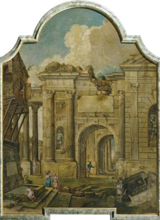 Marcantonio Chiarini, Ruinenlandschaft (Frontalansicht der Ruinen), um 1716, Tempera auf Leinwa ...