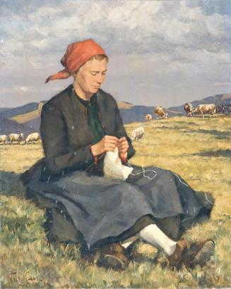 Fritz Kaiser, Sitzende Frau mit Stickarbeit, undatiert, Öl auf Leinwand, 100 x 80,5 cm,  Belved ...
