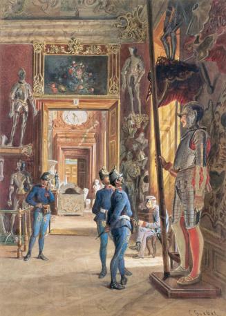 Carl Goebel d. J., Eingang  in die I. Rüstkammer, 1875, Aquarell auf Papier, 47 x 34,3 cm, Belv ...