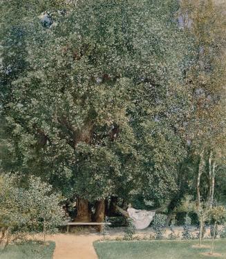 Rudolf von Alt, Aus dem Kurpark in Tepliz, 1877, Aquarell, Deckweiß auf Papier, 23,8 x 20,9 cm, ...