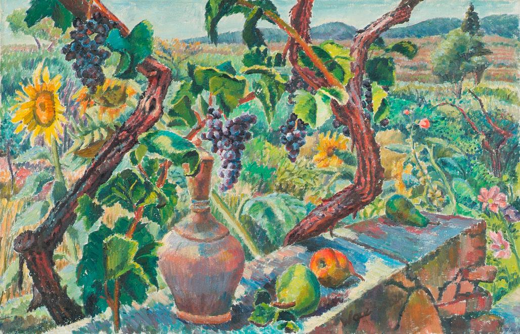 Trude Waehner, Terasse a la vigne Grande Nature Morte Provencale, um 1955, Öl auf Leinwand, 60  ...