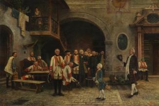 Gabriel von Hackl, Kaiser Joseph II. als Knabe bei den Invaliden in Wien, 1882, Öl auf Leinwand ...