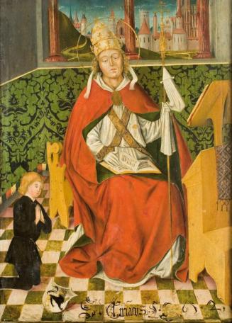 Passauer Maler, Ruprecht Furtrer (?), Hl. Cyriakus mit Stifter, 1472, Malerei auf Nadelholz, 55 ...