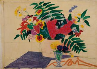 Eduard Bäumer, Blumenstück, 1950, Bleistift, Aquarell, Deckfarben auf Papier, 71,5 x 102 cm, Be ...