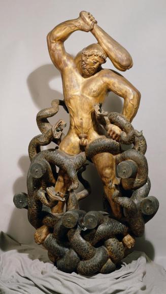 Franz Barwig d. Ä., Herkules und Hydra, 1814, Zirbelholz, gefaßt und vergoldet, 206 × 120 × 73  ...