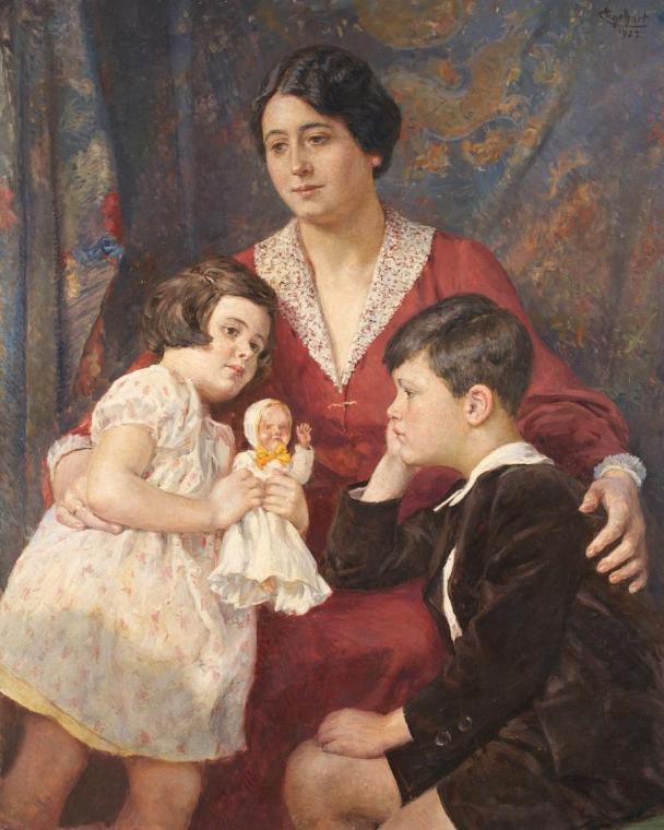 Josef Engelhart, Frau Hirsch mit ihren Kindern, 1927, Öl auf Leinwand, 108,5 × 88,5 cm, Belvede ...