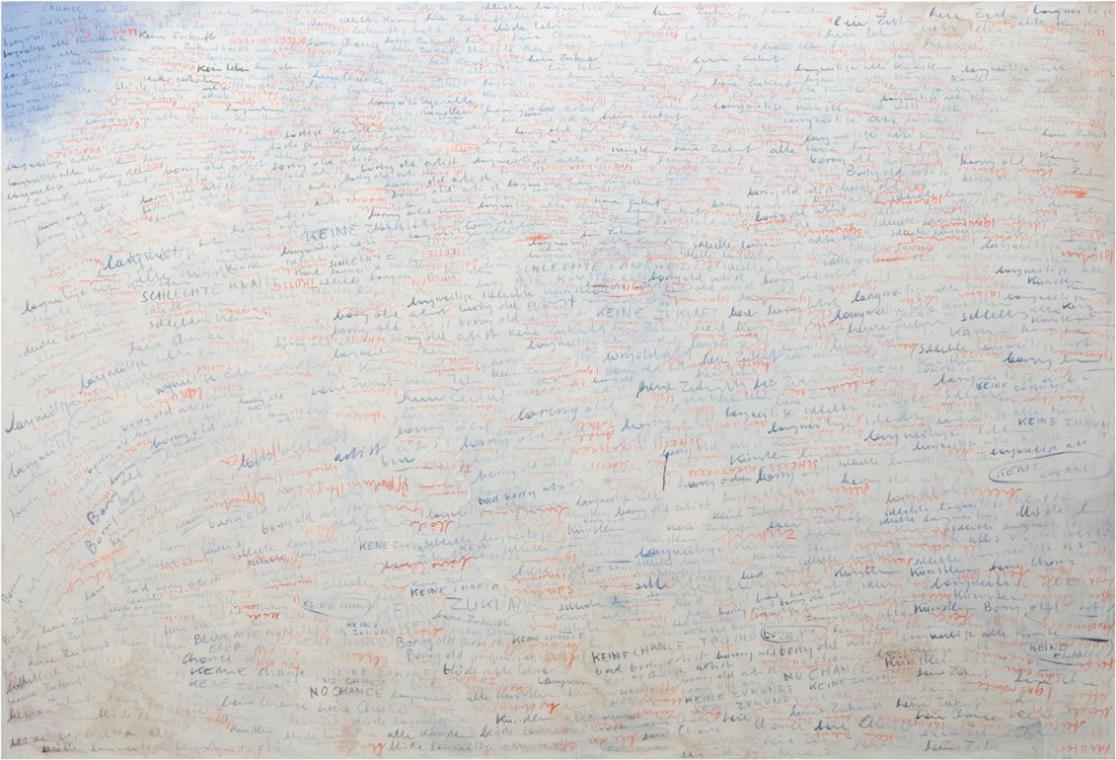 Johanna Kandl, Ohne Titel (Schriftbild groß), 2008, Tempera und Eitempera auf Leinwand, 170 x 2 ...